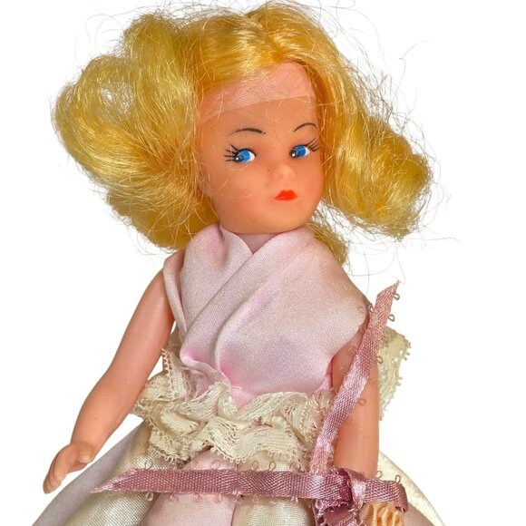 Vintage Pincushion Doll Satin Skirt Pink Blonde Sewing Pin Holder 1950s Handmade - Picture 2 of 8